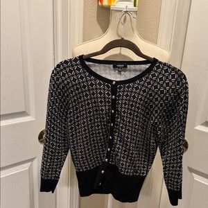 Premise Black and White Geometric Button-Front Cardigan